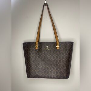 Nanette Lepore Monogram Brown Tan Faux Leather Shoulder Tote Bag Purse